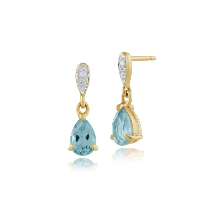 Classic Pear Blue Topaz & Diamond Drop Earrings in 9ct Gold sold by Gemondo Jewellery