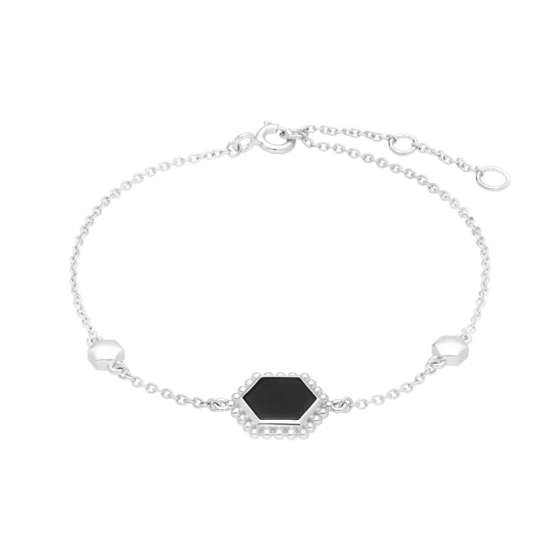 Black Onyx Slice Chain Bracelet in 925 Sterling Silver sold by Gemondo Jewellery