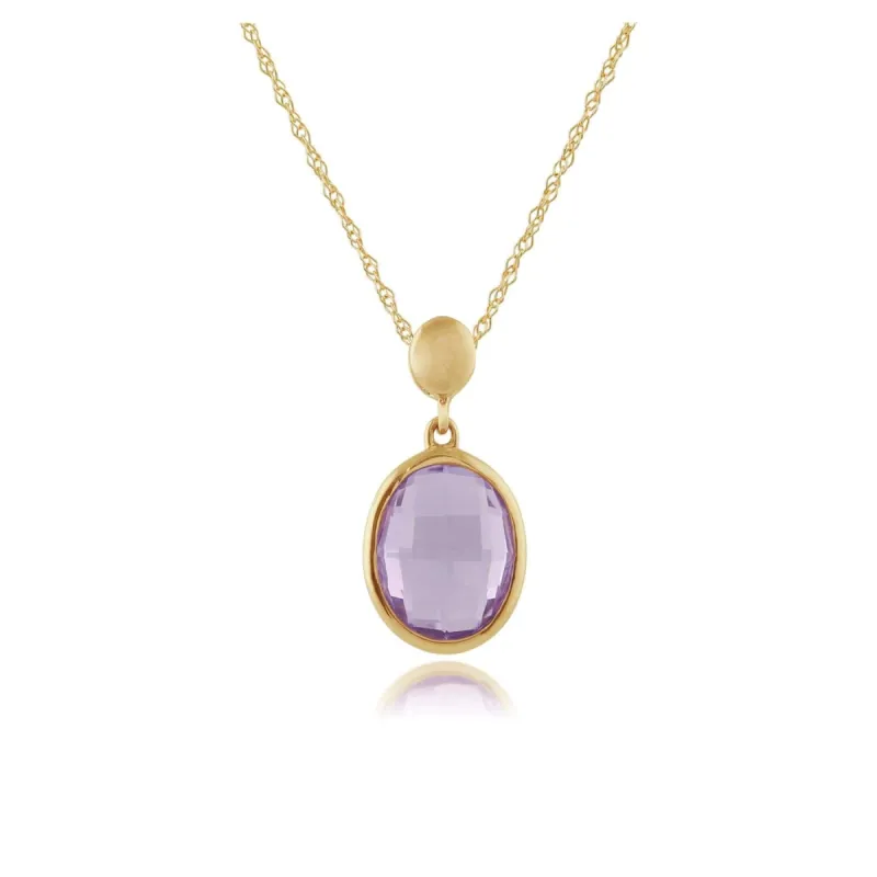 Amethyst Checkerboard 9ct Yellow Gold Oval Pendant on Chain sold by Gemondo Jewellery
