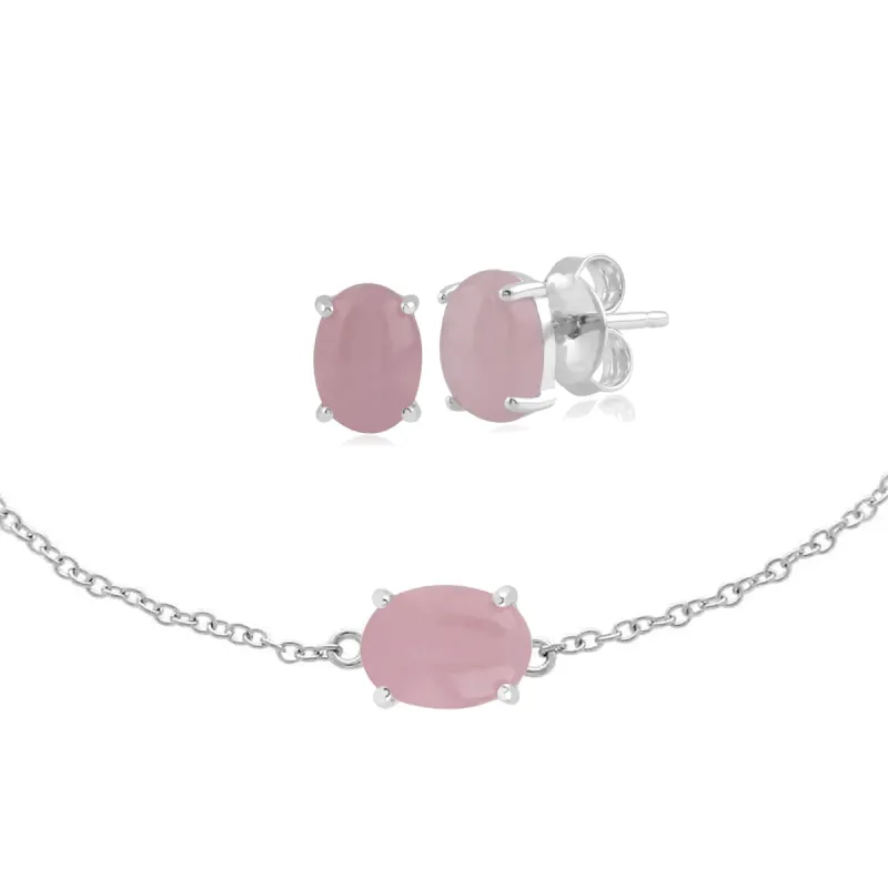Classic Oval Milky Kunzite Stud Earrings & Bracelet Set in 925 Sterling Silver sold by Gemondo Jewellery
