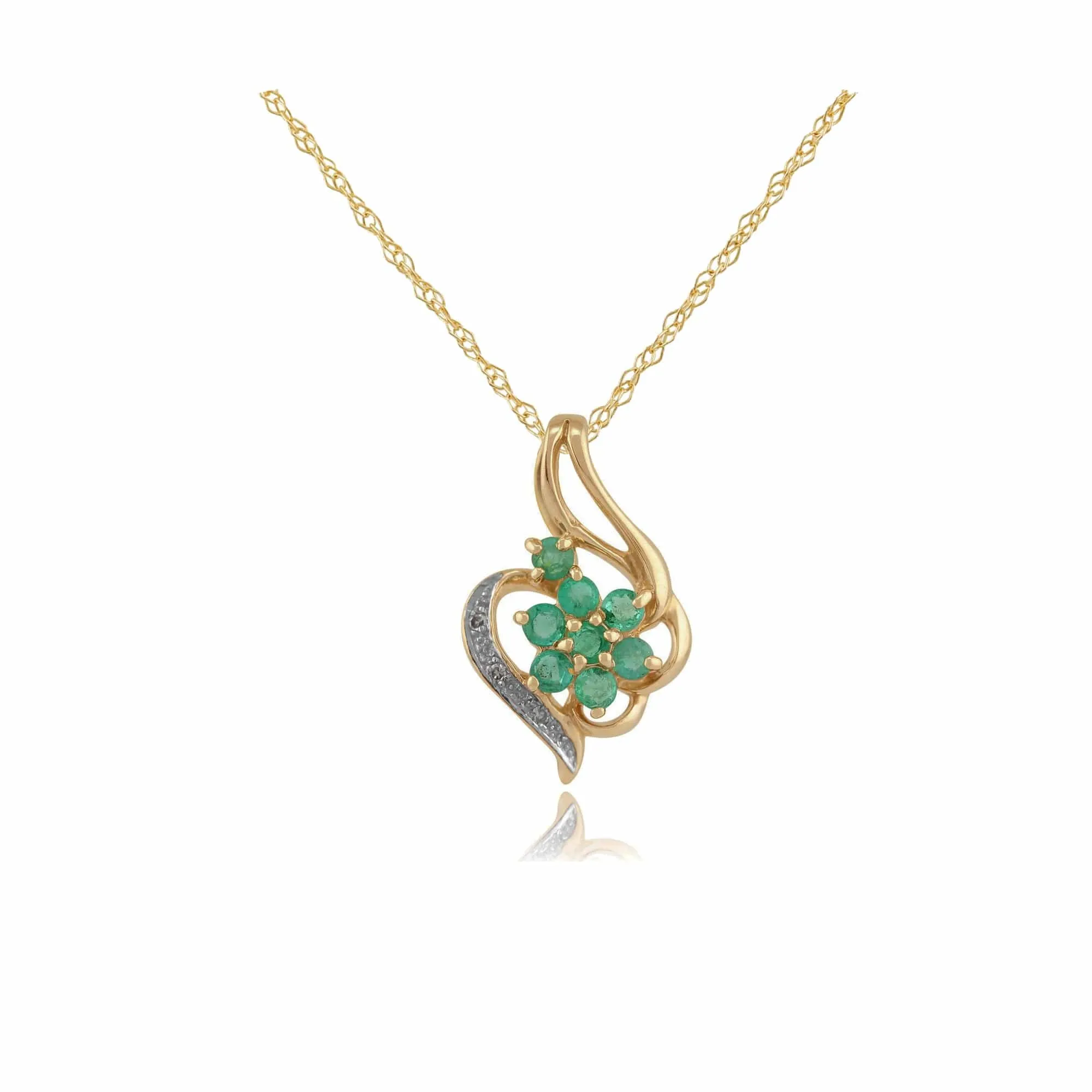 Floral Round Emerald & Diamond Pendant in 9ct Yellow Gold sold by Gemondo Jewellery