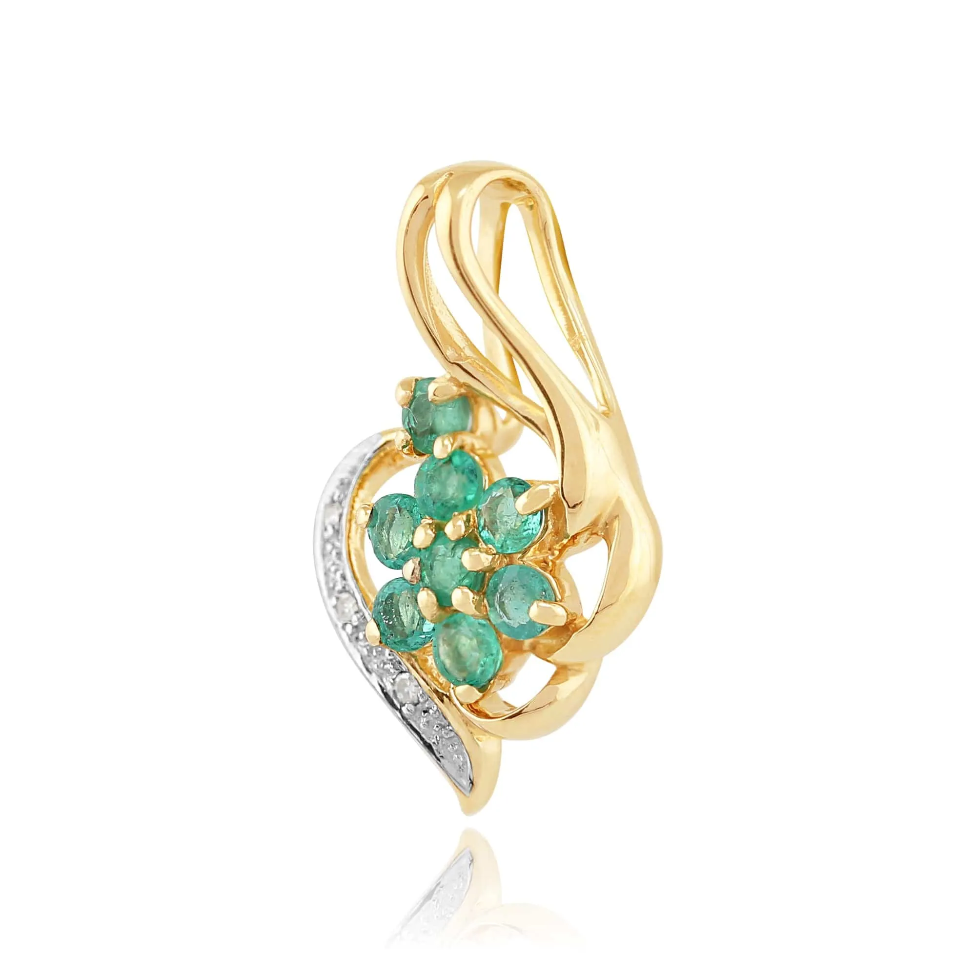Floral Round Emerald & Diamond Pendant in 9ct Yellow Gold sold by Gemondo Jewellery product image thumbnail 2