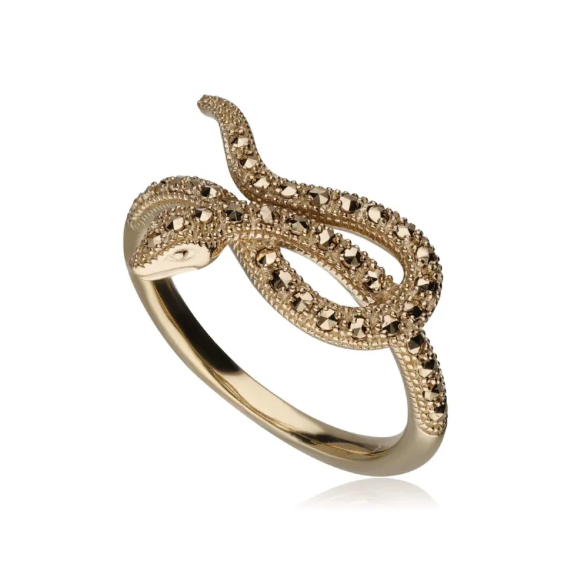 Art Nouveau Marcasite Winding Snake Ring in 18ct Gold Plated Silver sold by Gemondo Jewellery