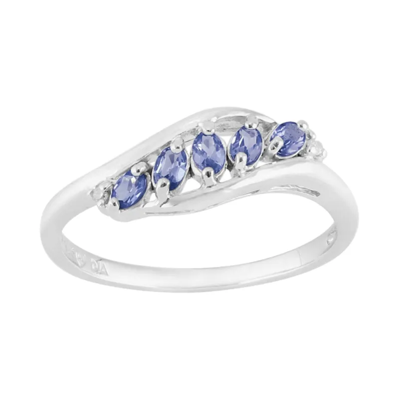 Sterling Silver 0.36ct Natural Tanzanite & Diamond Contemporary Five Stone Ring sold by Gemondo Jewellery