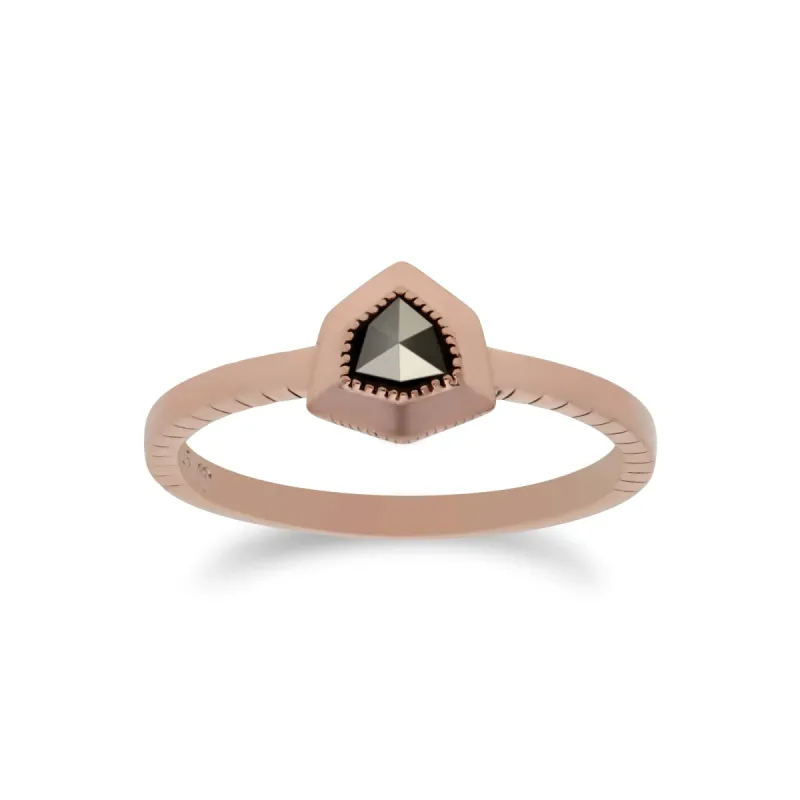 Rose Gold Plated Silver  Marcasite Shield Design Ring sold by Gemondo Jewellery