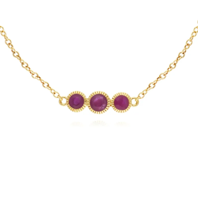 Gemondo 9ct Yellow Gold Ruby Triple Stone Round Milgrain 19cm Bracelet sold by Gemondo Jewellery