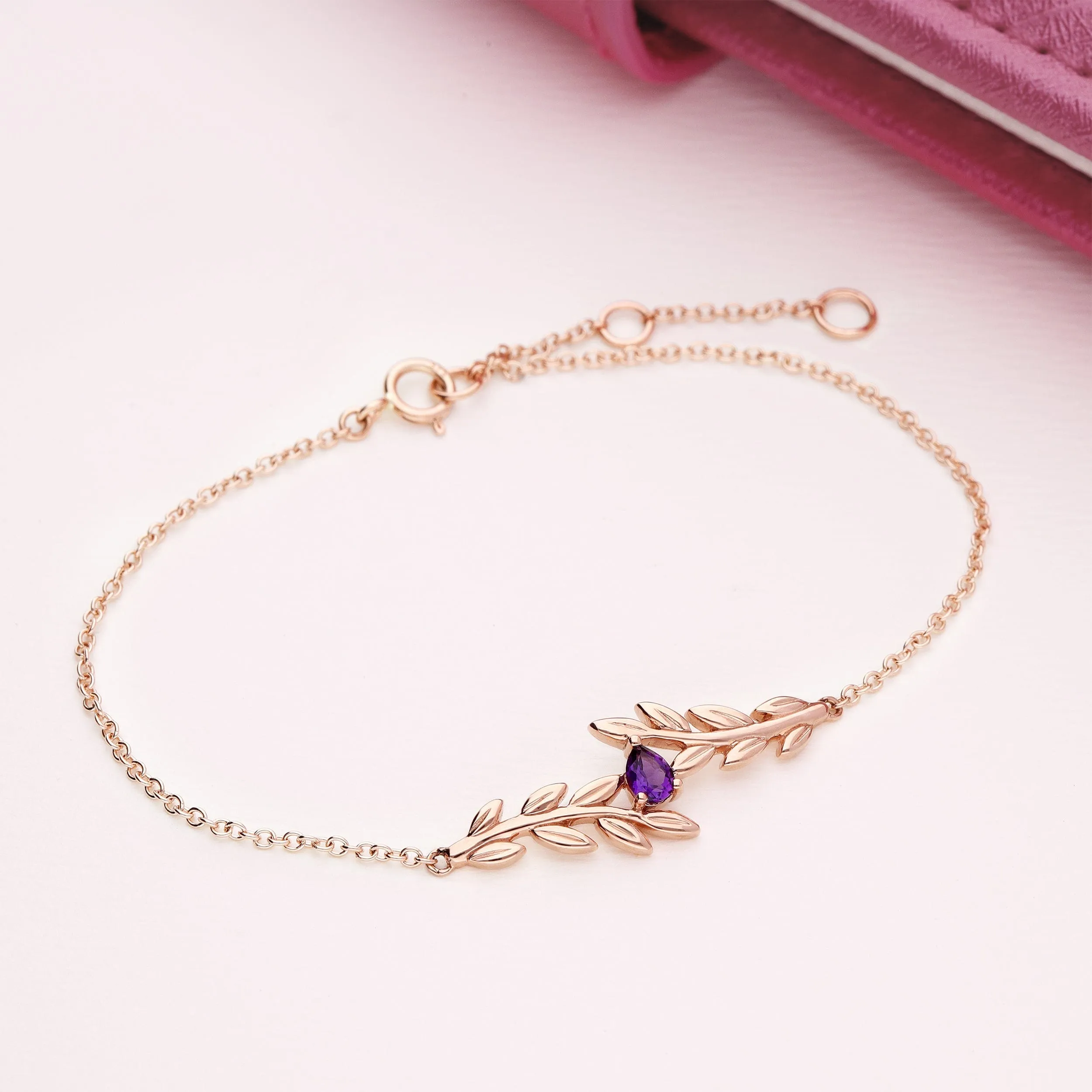 O Leaf Amethyst Bracelet in 9ct Rose Gold sold by Gemondo Jewellery product image thumbnail 4