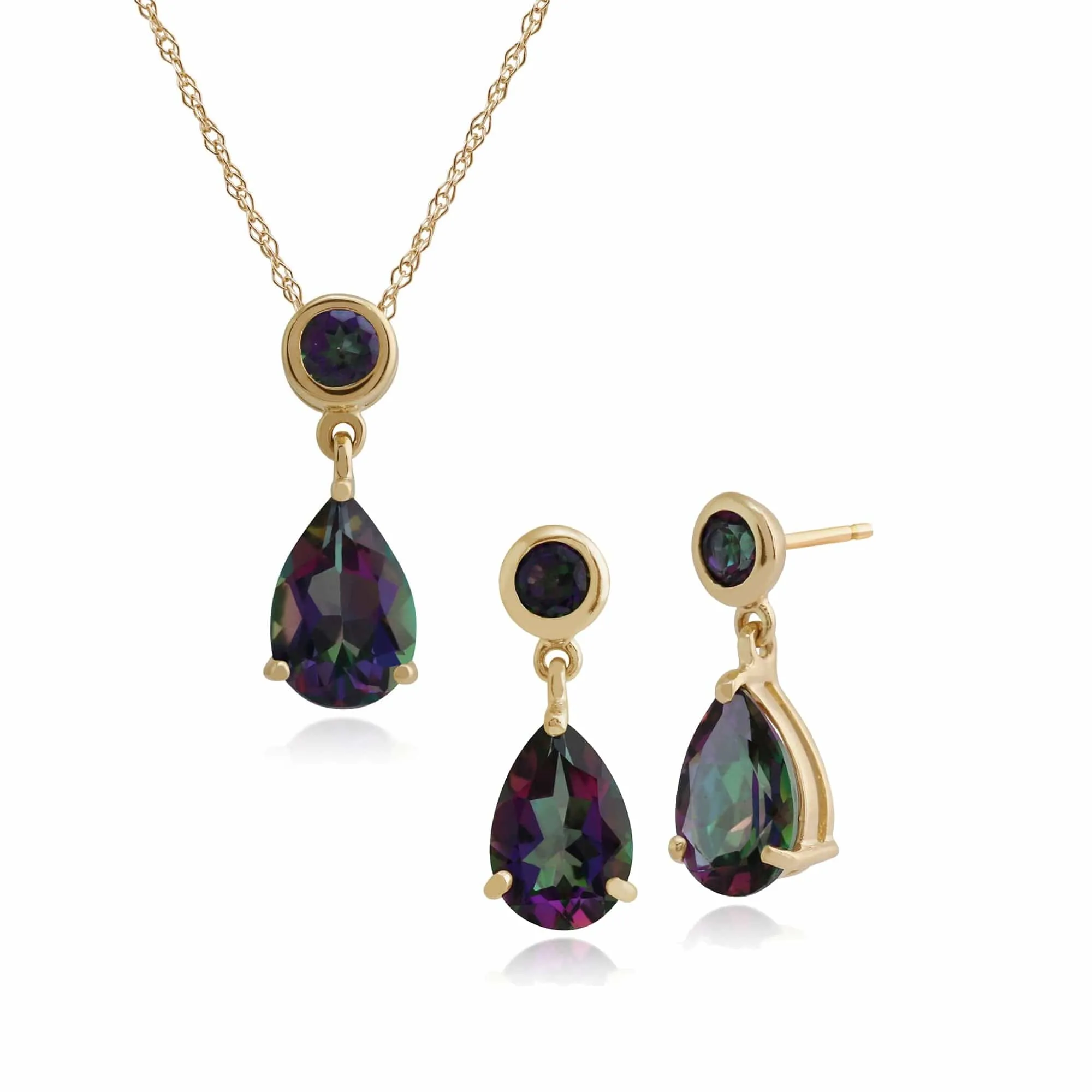 Classic Pear & Round Mystic Topaz Drop Earrings & Pendant Set in 9ct Gold sold by Gemondo Jewellery