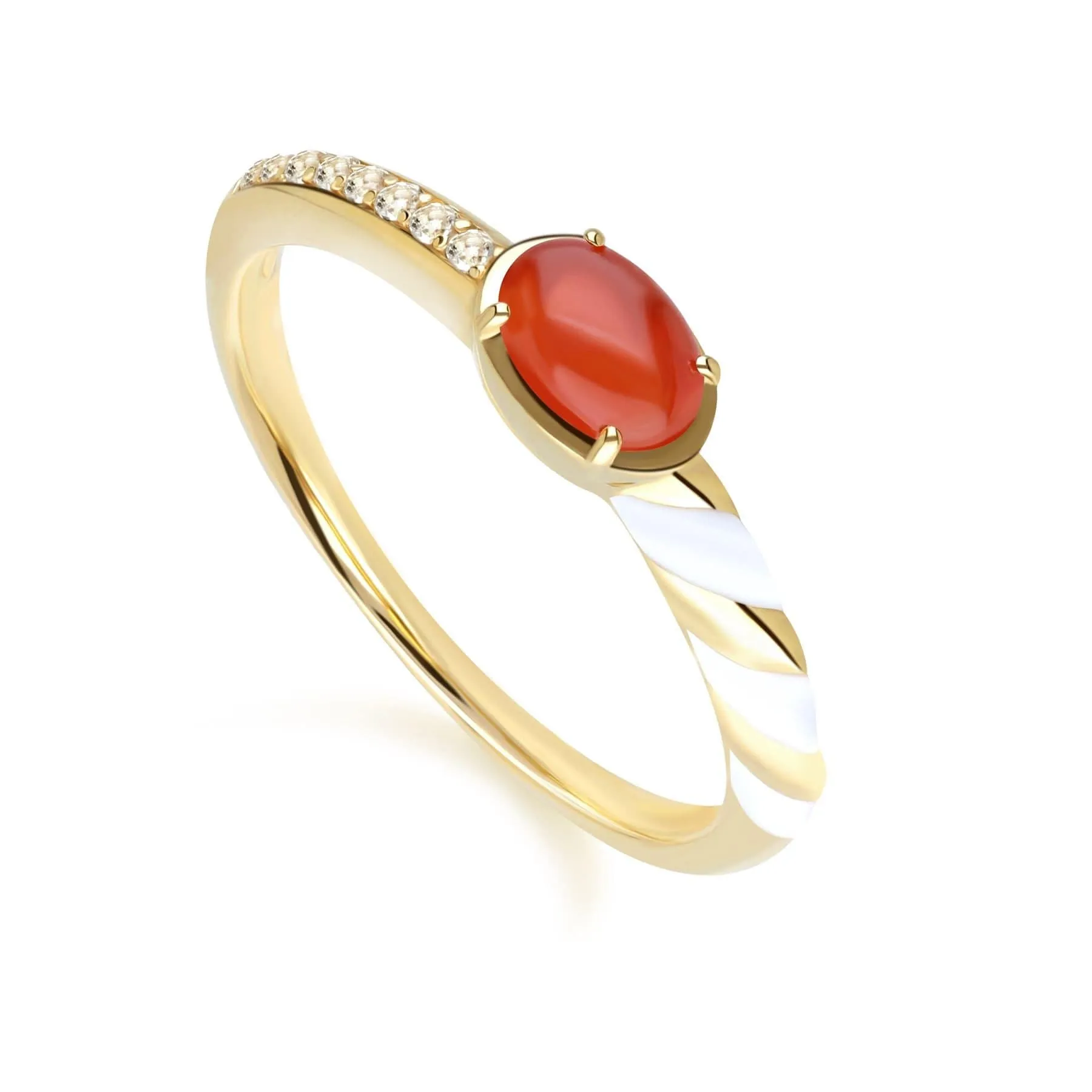 Siberian Waltz Carnelian & White Topaz Ring in Gold Plated Sterling Silver sold by Gemondo Jewellery