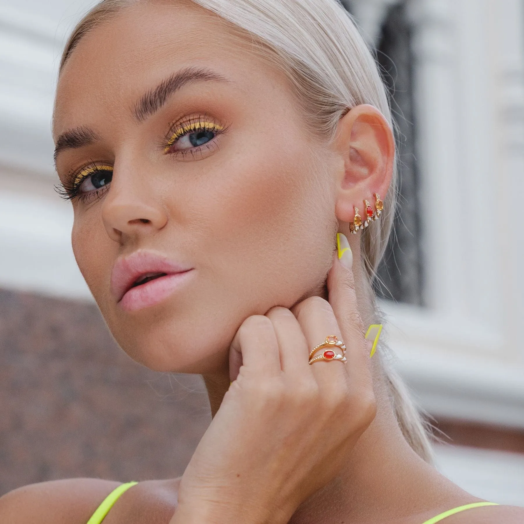 Siberian Waltz Carnelian & White Topaz Ring in Gold Plated Sterling Silver sold by Gemondo Jewellery product image thumbnail 2