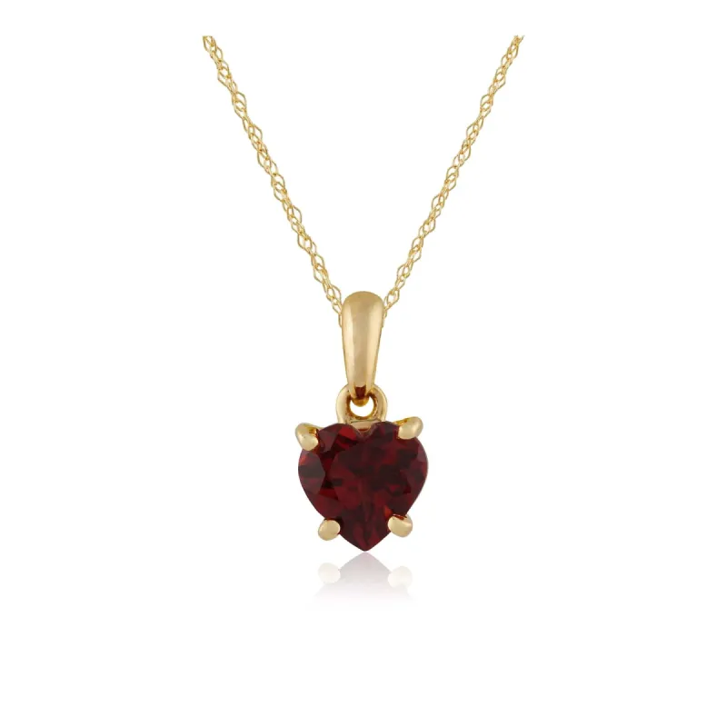 Classic Heart Garnet Pendant in 9ct Yellow Gold sold by Gemondo Jewellery