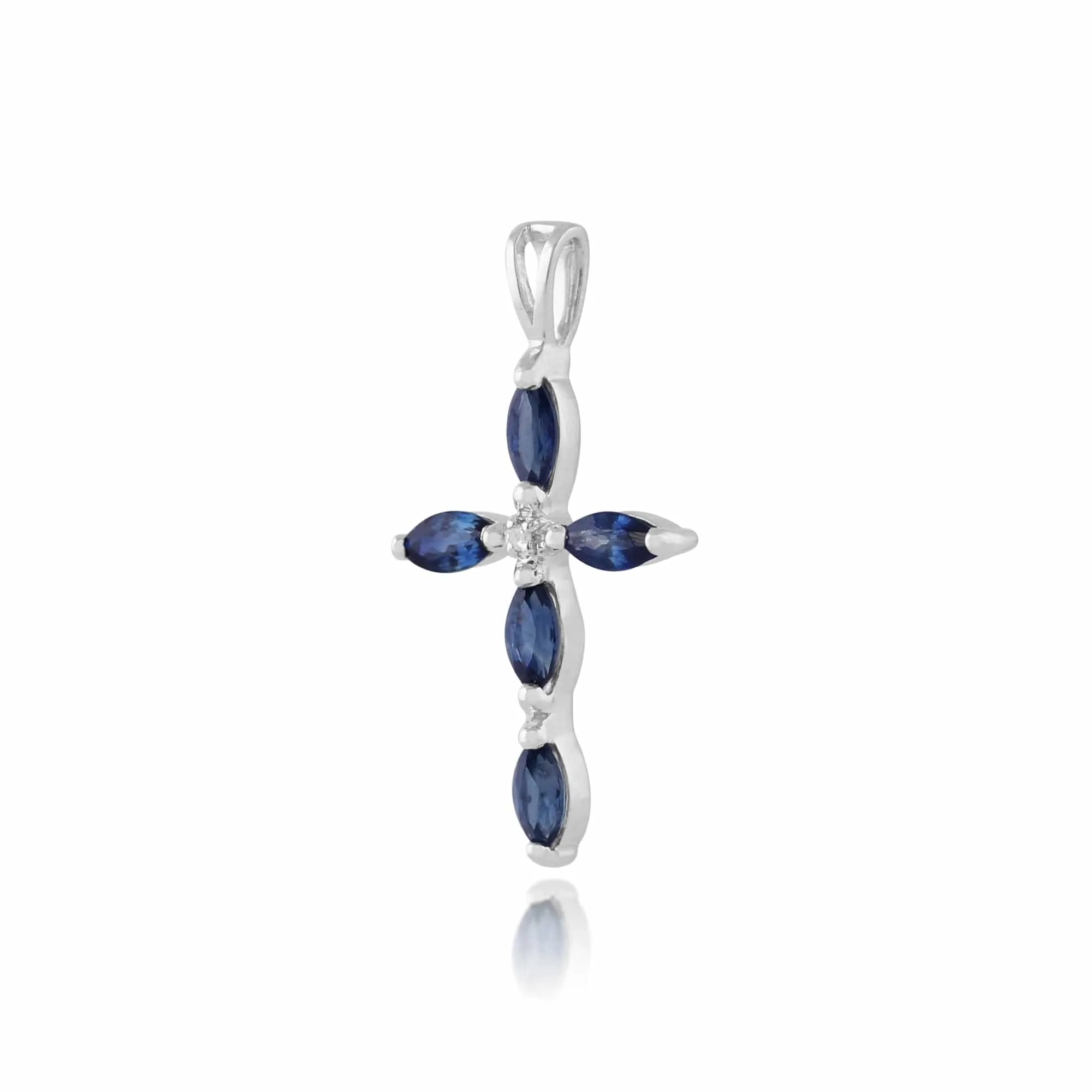 9ct White Gold 0.72ct Kanchanburi Sapphire & Diamond Cross Pendant on Chain sold by Gemondo Jewellery product image thumbnail 2