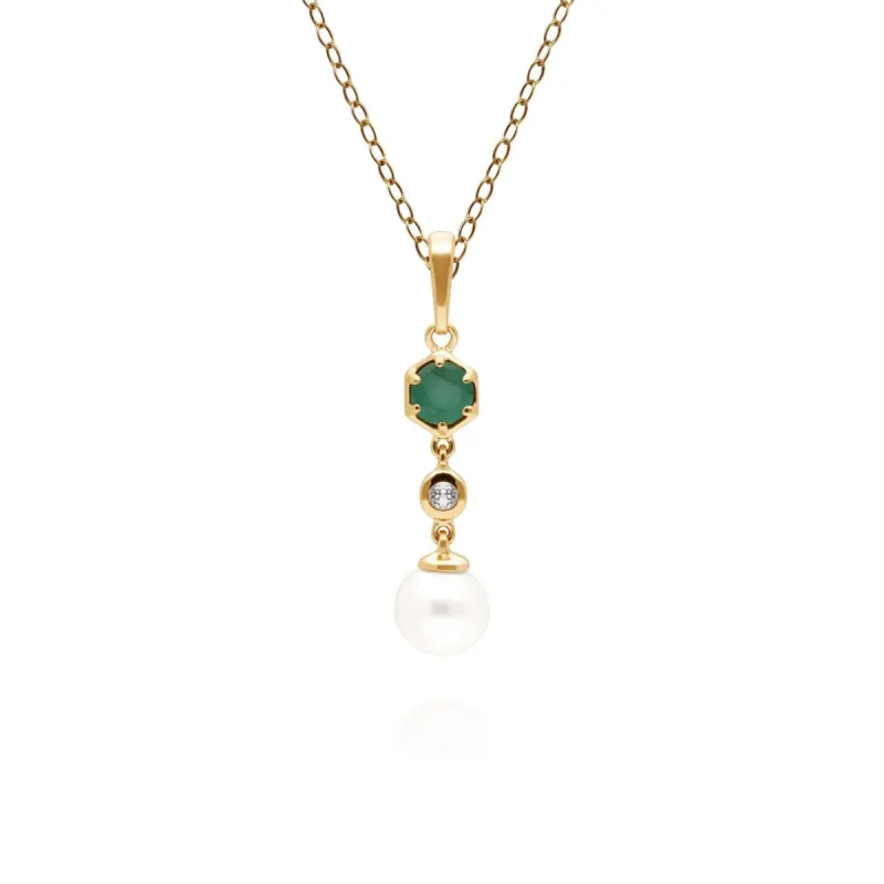 Modern Pearl, Emerald & Topaz Drop Pendant in Gold Plated Silver sold by Gemondo Jewellery