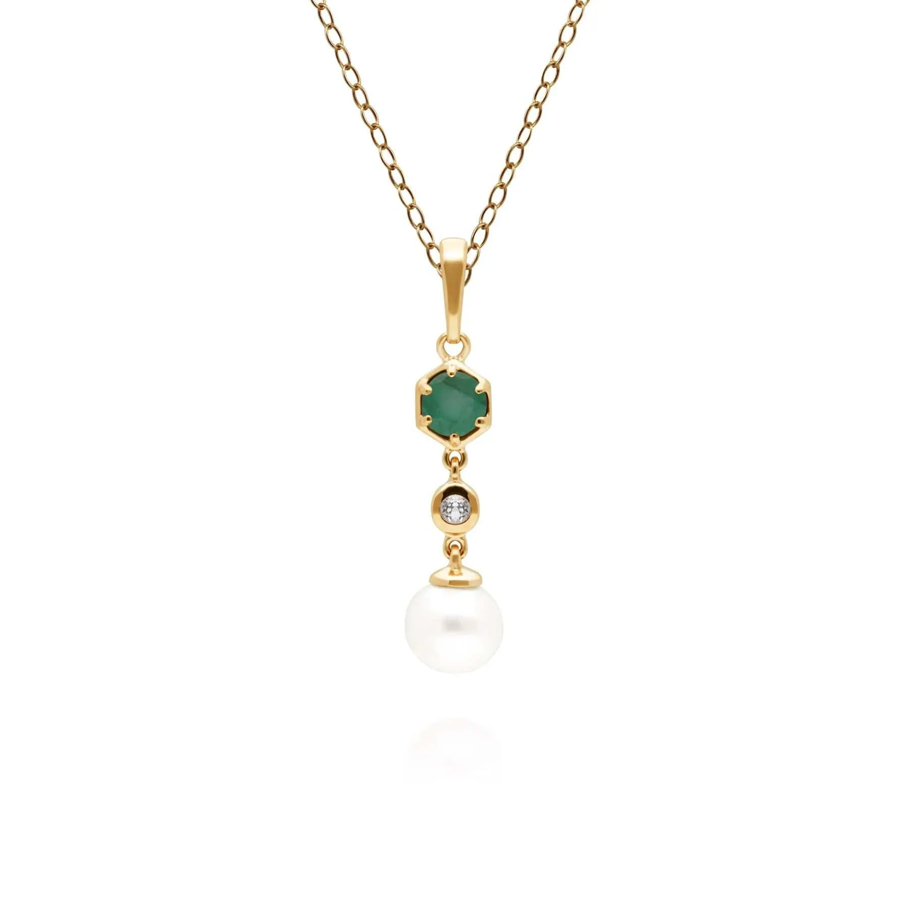 Modern Pearl, Emerald & Topaz Drop Pendant in Gold Plated Silver sold by Gemondo Jewellery