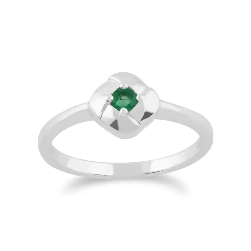 Gemondo 925 Sterling Silver 0.11ct Emerald Square Crossover Ring sold by Gemondo Jewellery