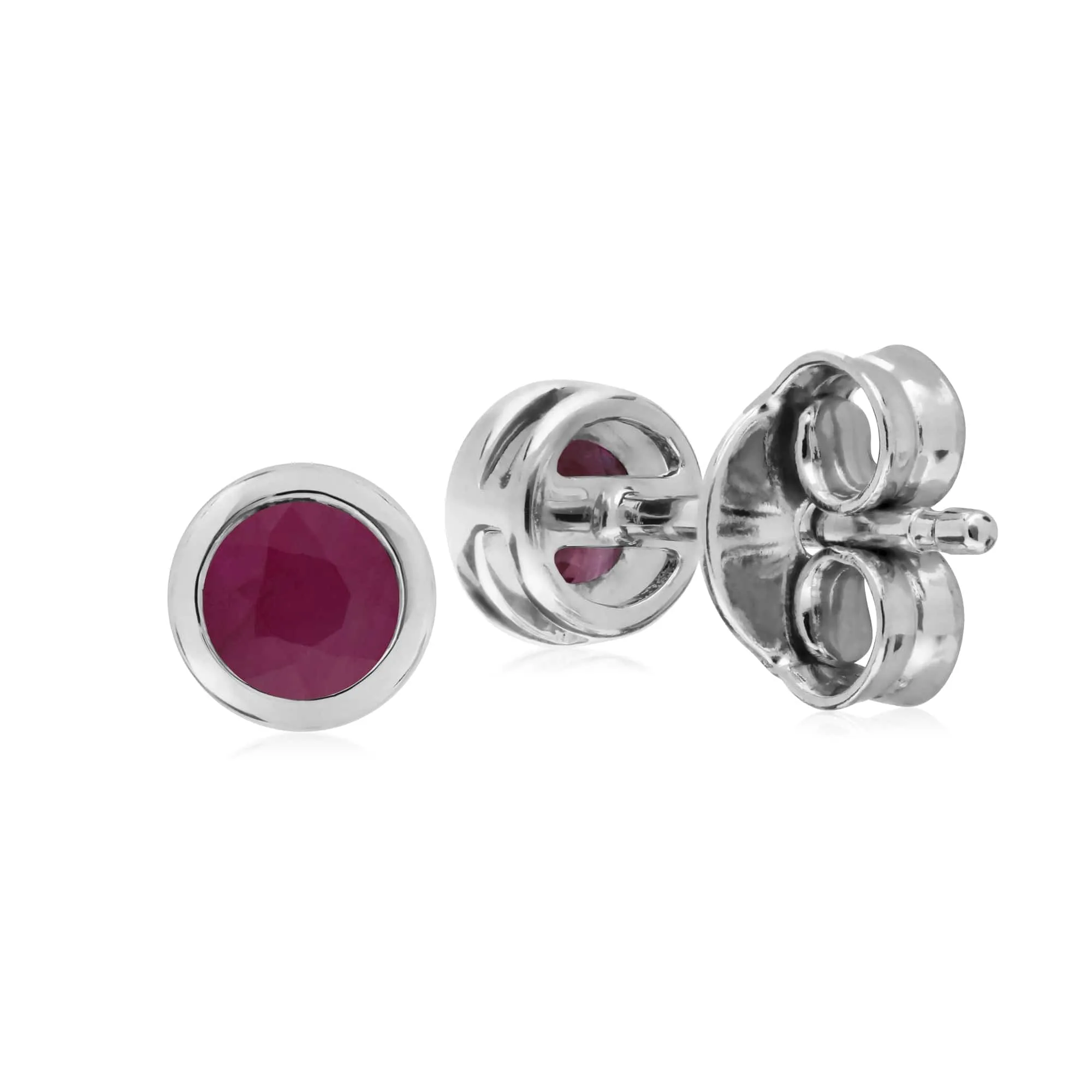 Classic Round Ruby Bezel Stud Earrings in Sterling Silver sold by Gemondo Jewellery product image thumbnail 2