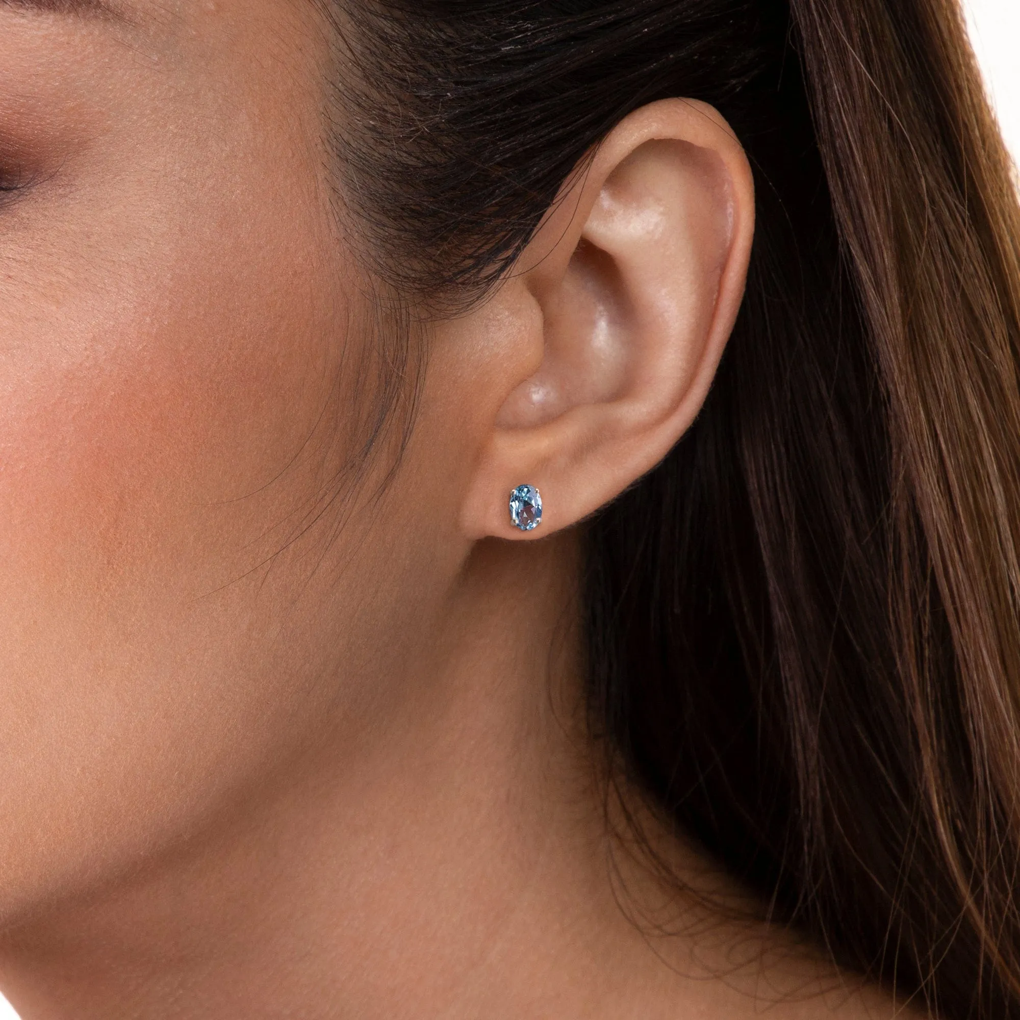 Classic Oval Blue Topaz Stud Earrings in 9ct White Gold sold by Gemondo Jewellery product image thumbnail 2