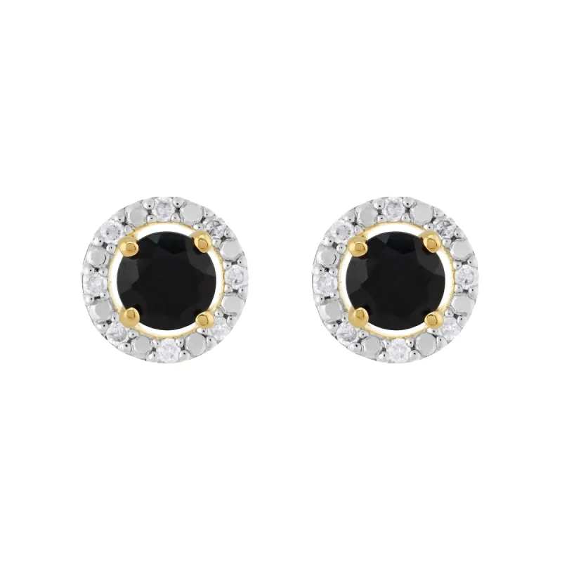 Classic Round Dark Blue Sapphire Stud Earrings with Detachable Diamond Round Earrings Jacket Set in 9ct Yellow Gold sold by Gemondo Jewellery
