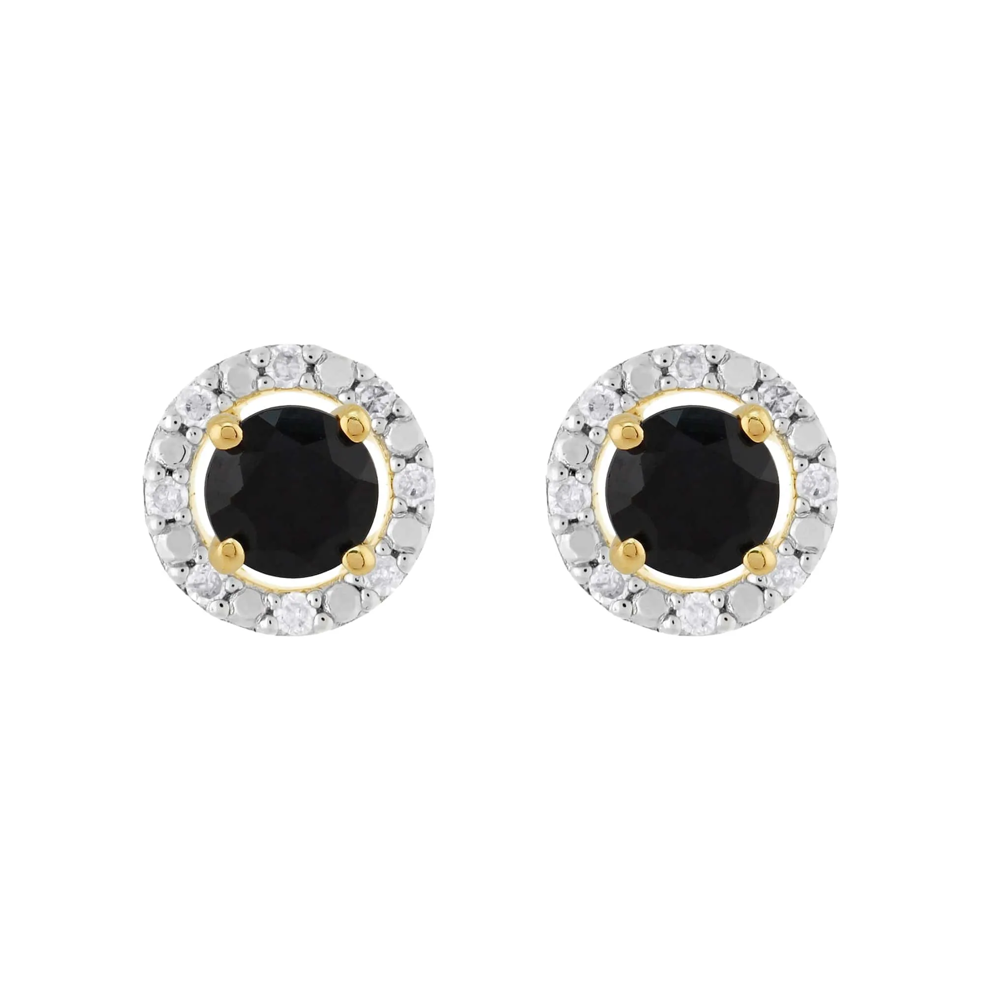 Classic Round Dark Blue Sapphire Stud Earrings with Detachable Diamond Round Earrings Jacket Set in 9ct Yellow Gold sold by Gemondo Jewellery