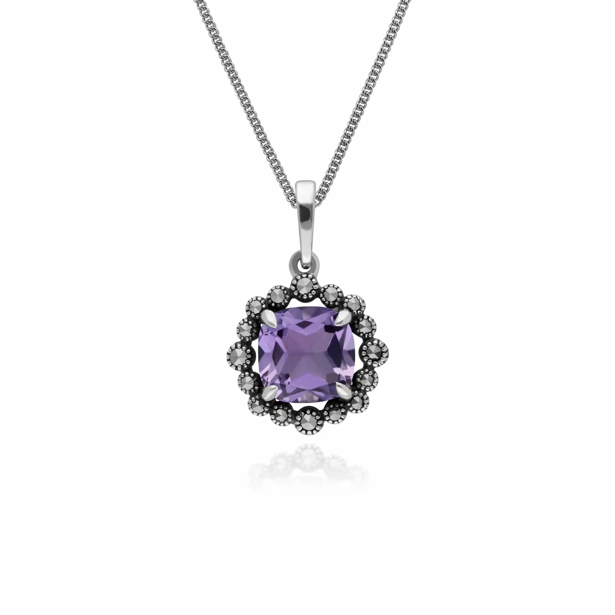 Gemondo Sterling Silver Amethyst & Marcasite Cushion Art Nouveau 45cm Necklace sold by Gemondo Jewellery