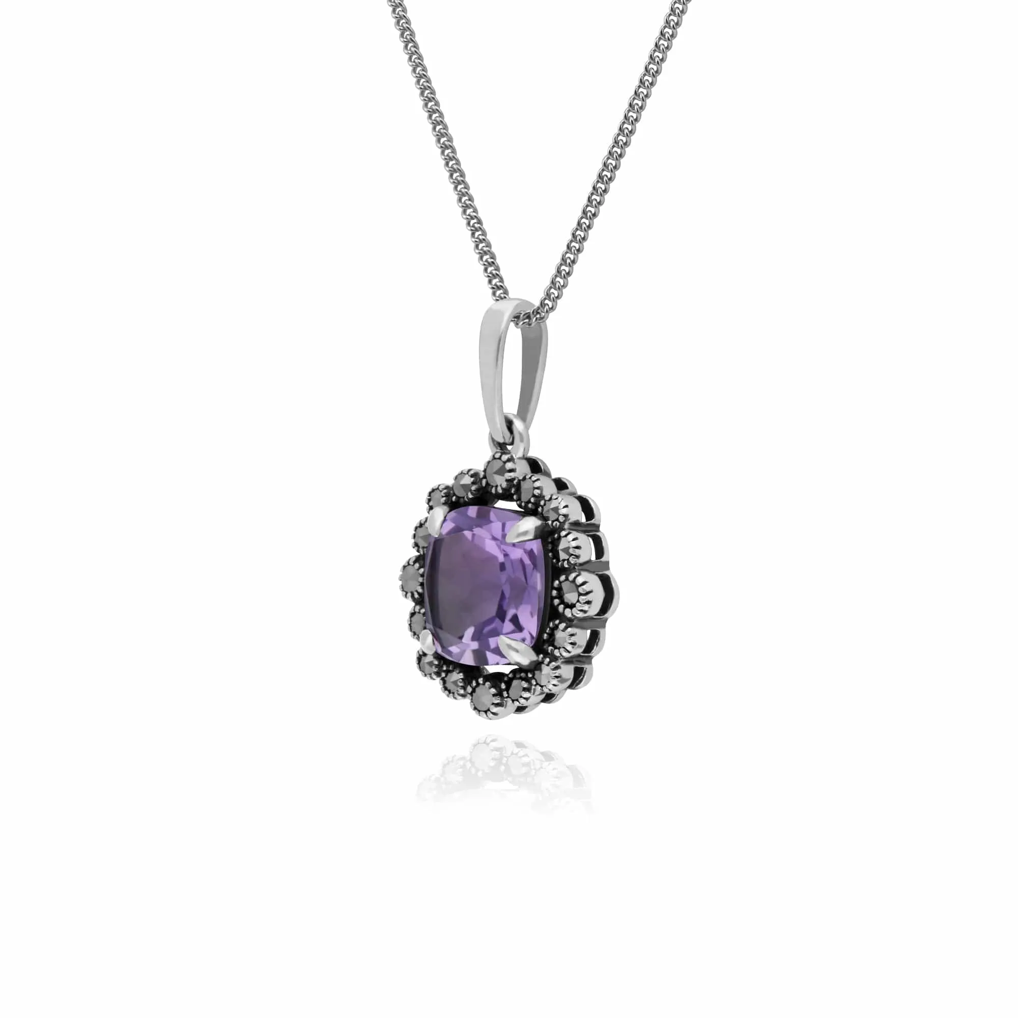 Gemondo Sterling Silver Amethyst & Marcasite Cushion Art Nouveau 45cm Necklace sold by Gemondo Jewellery product image thumbnail 2