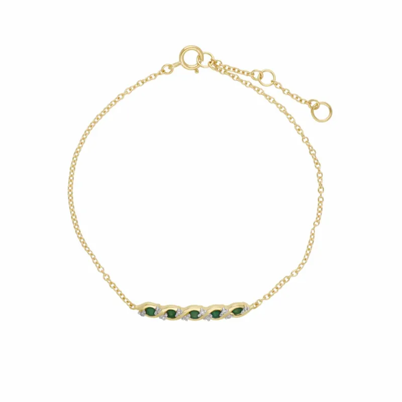 Classic Emerald & Diamond Twisted Bracelet in 9ct Gold sold by Gemondo Jewellery
