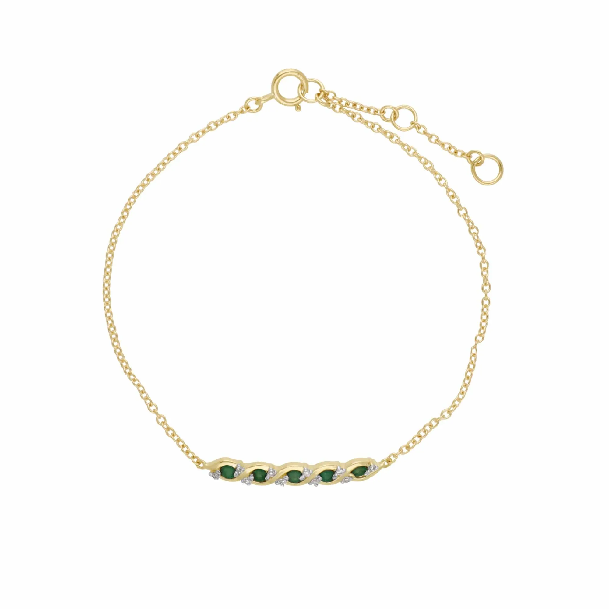 Classic Emerald & Diamond Twisted Bracelet in 9ct Gold sold by Gemondo Jewellery