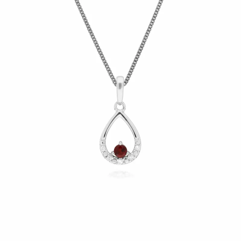 Gemondo 9ct White Gold Single Garnet & Diamond Pear Pendant on 45cm Chain sold by Gemondo Jewellery