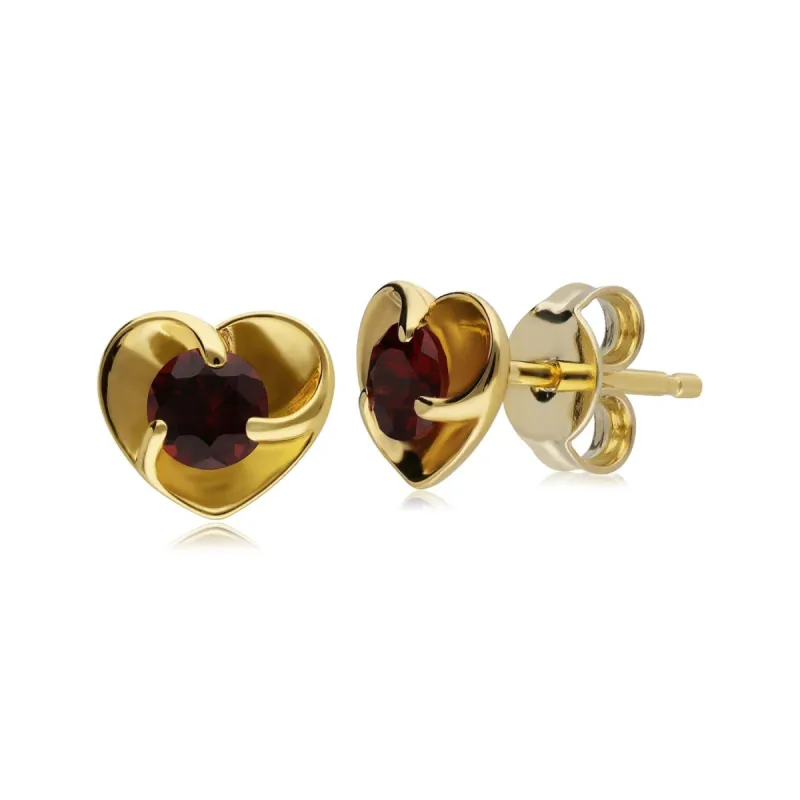 Garnet Heart Gold Plated Sterling Silver Stud Earrings sold by Gemondo Jewellery