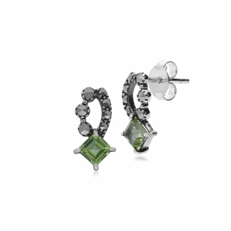 Gemondo Sterling Silver Peridot & Marcasite Stud Earrings sold by Gemondo Jewellery