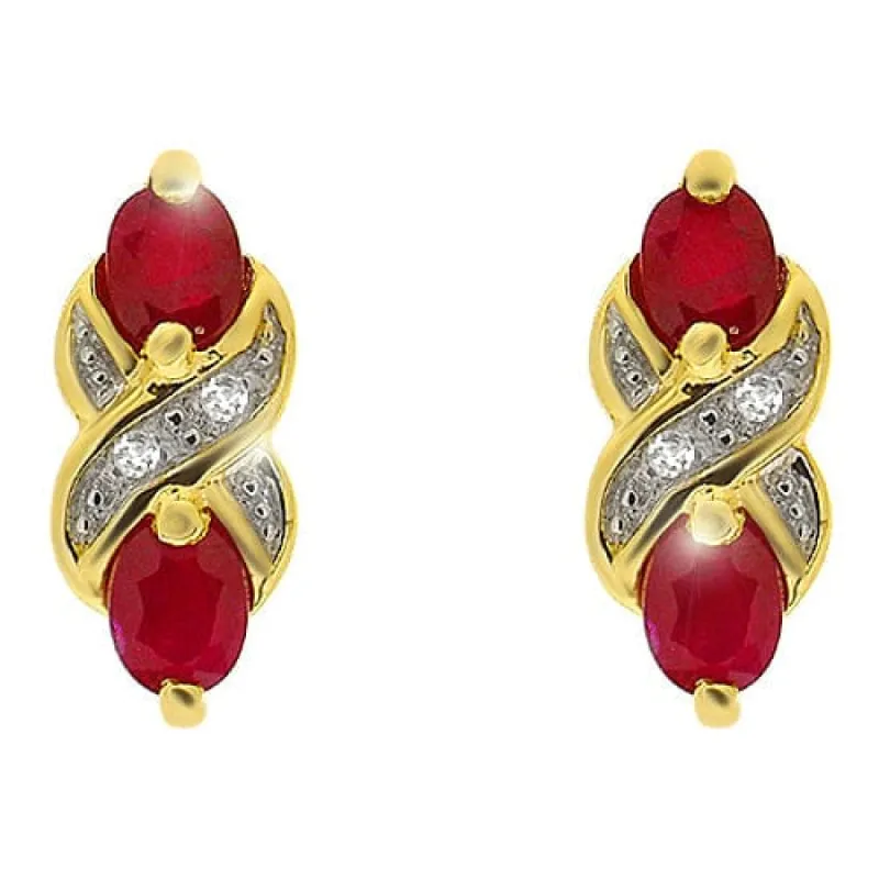 9ct Yellow Gold 0.88ct Ruby & Diamond Art Nouveau Stud Earrings sold by Gemondo Jewellery