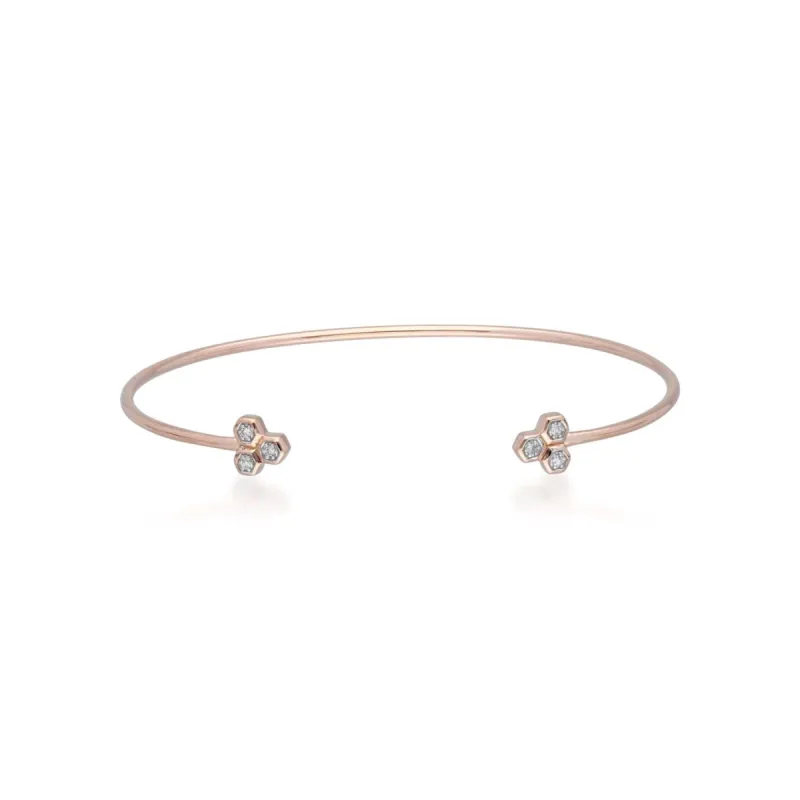 Diamond Trilogy Geometric Open Bangle in 9ct Rose Gold sold by Gemondo Jewellery