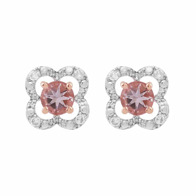 Classic Round Morganite Stud Earrings with Detachable Diamond Flower Jacket in 9ct Rose Gold sold by Gemondo Jewellery