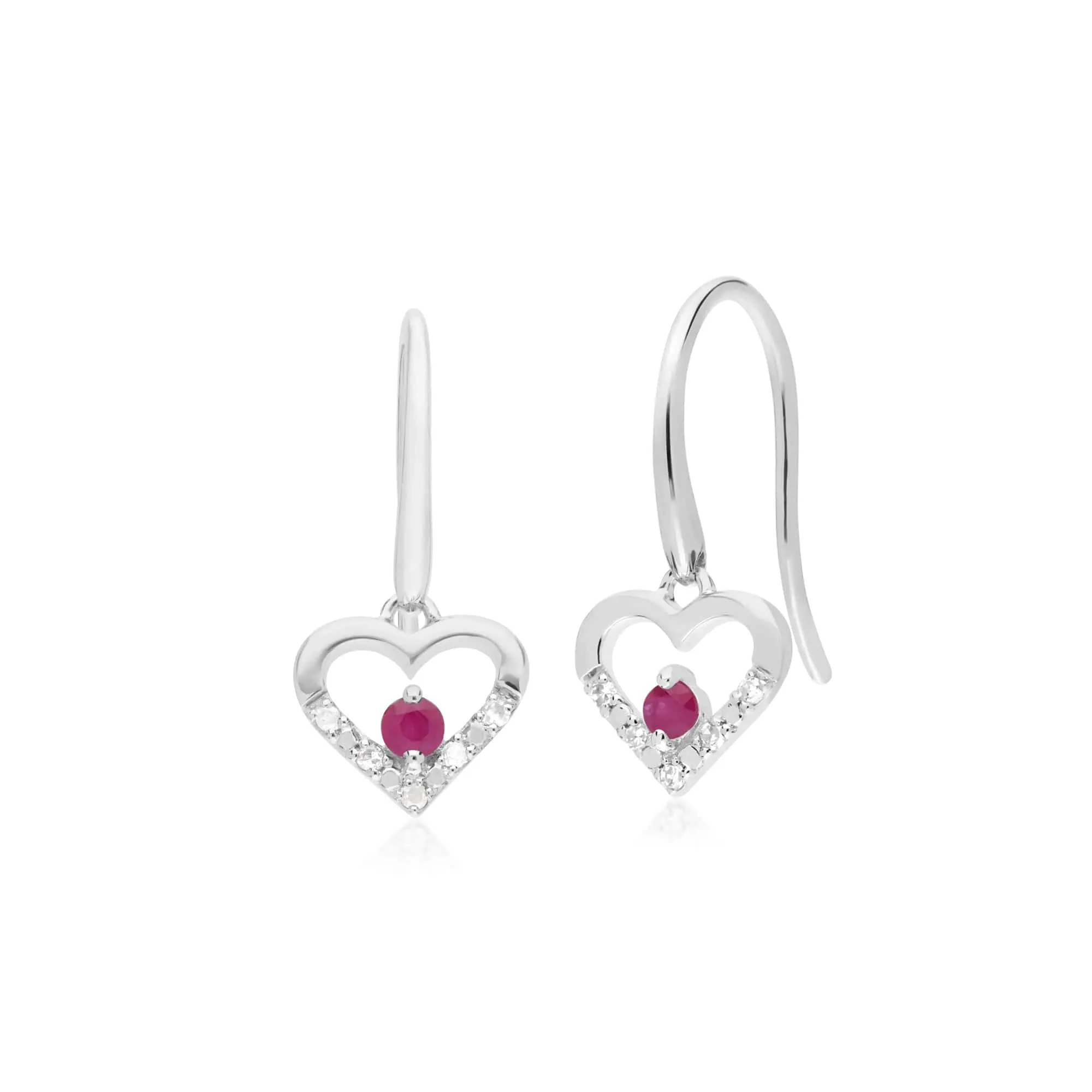 Classic Round Ruby & Diamond Heart Drop Earrings & Pendant Set in 9ct White Gold sold by Gemondo Jewellery product image thumbnail 2