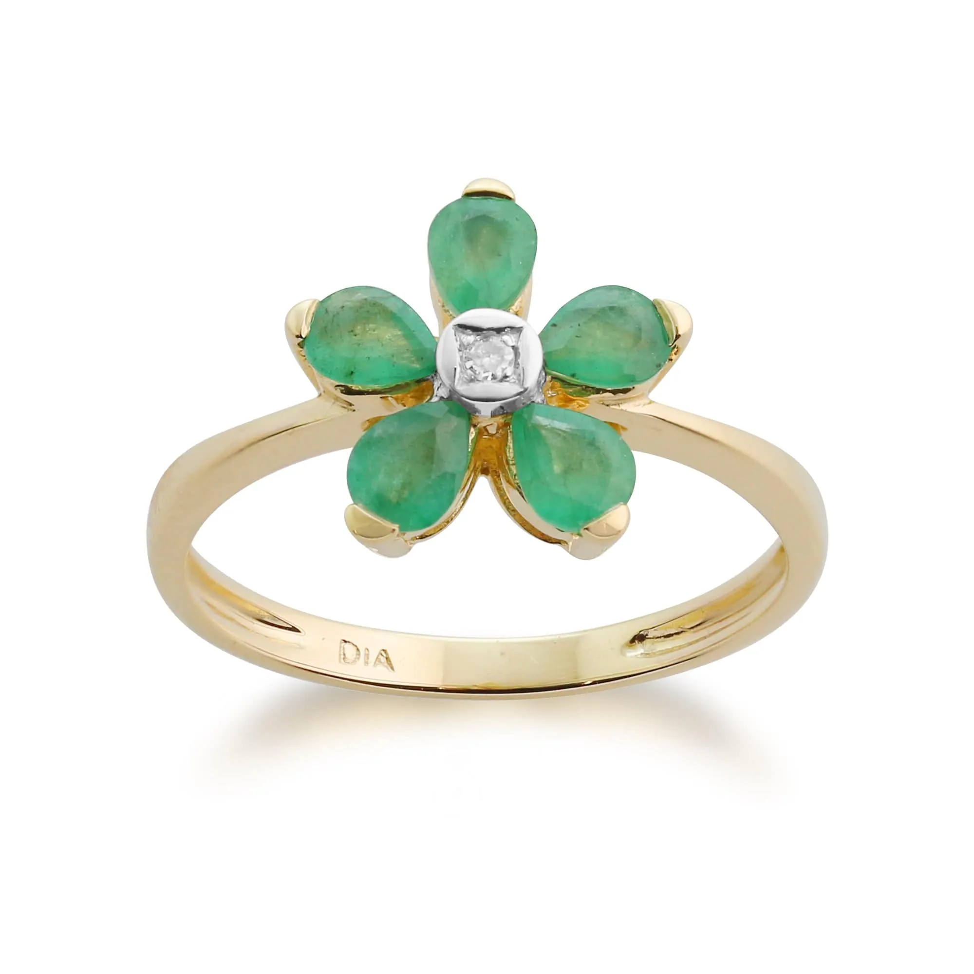 Gemondo 9ct Yellow Gold 0.76ct Emerald & Diamond Floral Ring sold by Gemondo Jewellery