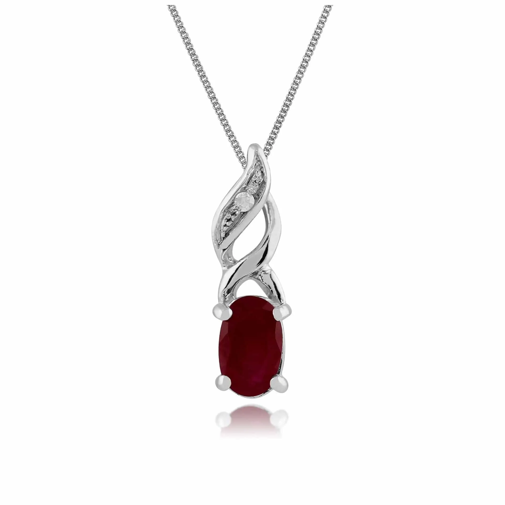 Classic Oval Ruby & Diamond Pendant in 9ct White Gold sold by Gemondo Jewellery