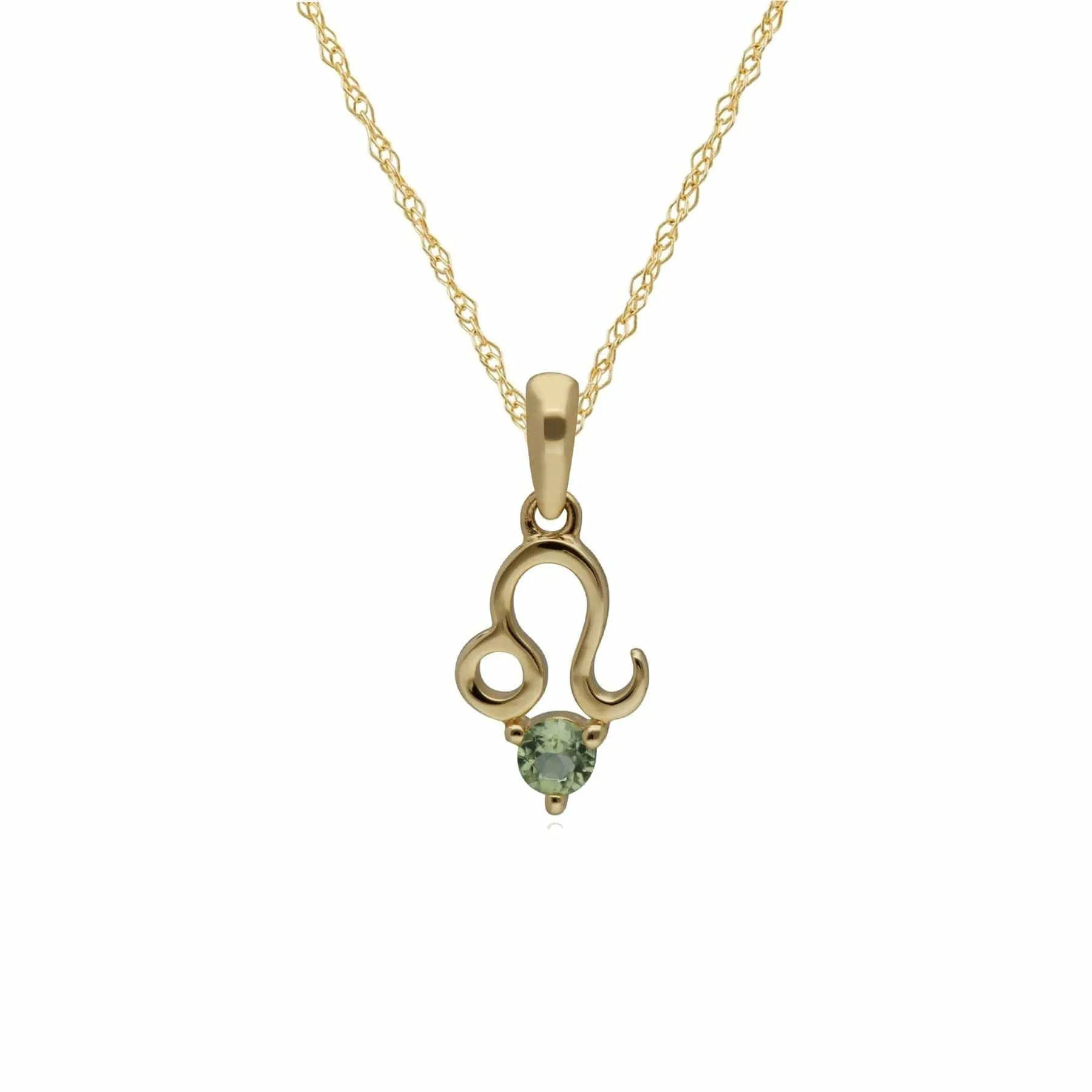 Peridot Leo Zodiac Charm Necklace in 9ct Yellow Gold sold by Gemondo Jewellery