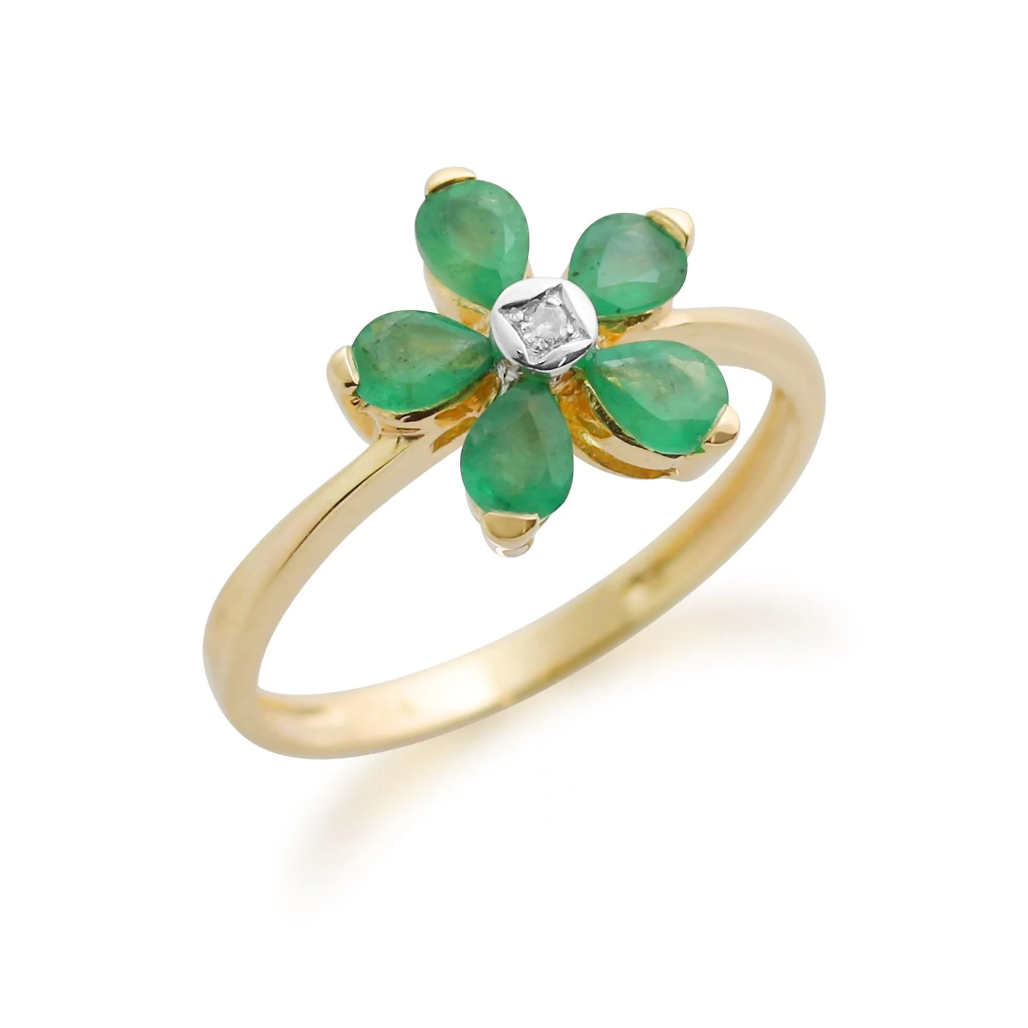 Gemondo 9ct Yellow Gold 0.76ct Emerald & Diamond Floral Ring sold by Gemondo Jewellery product image thumbnail 2