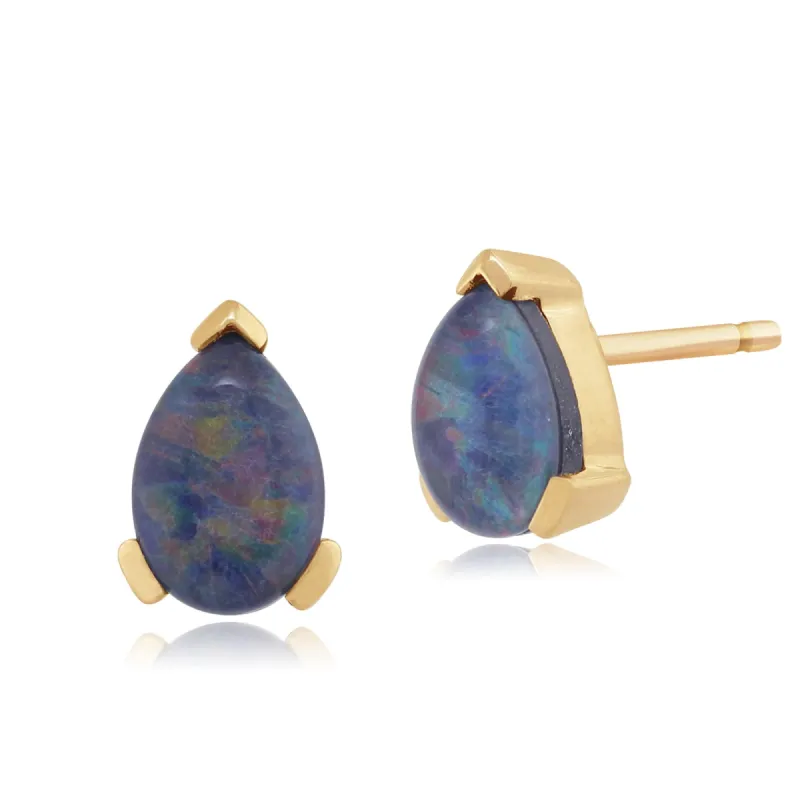 Classic Pear Triplet Opal Stud Earrings in 9ct Yellow Gold 6.5x4mm sold by Gemondo Jewellery
