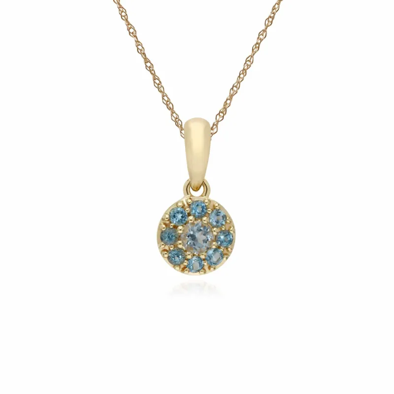 Gemondo 9ct Yellow Gold Blue Topaz Round Cluster Pendant on 45cm Chain sold by Gemondo Jewellery