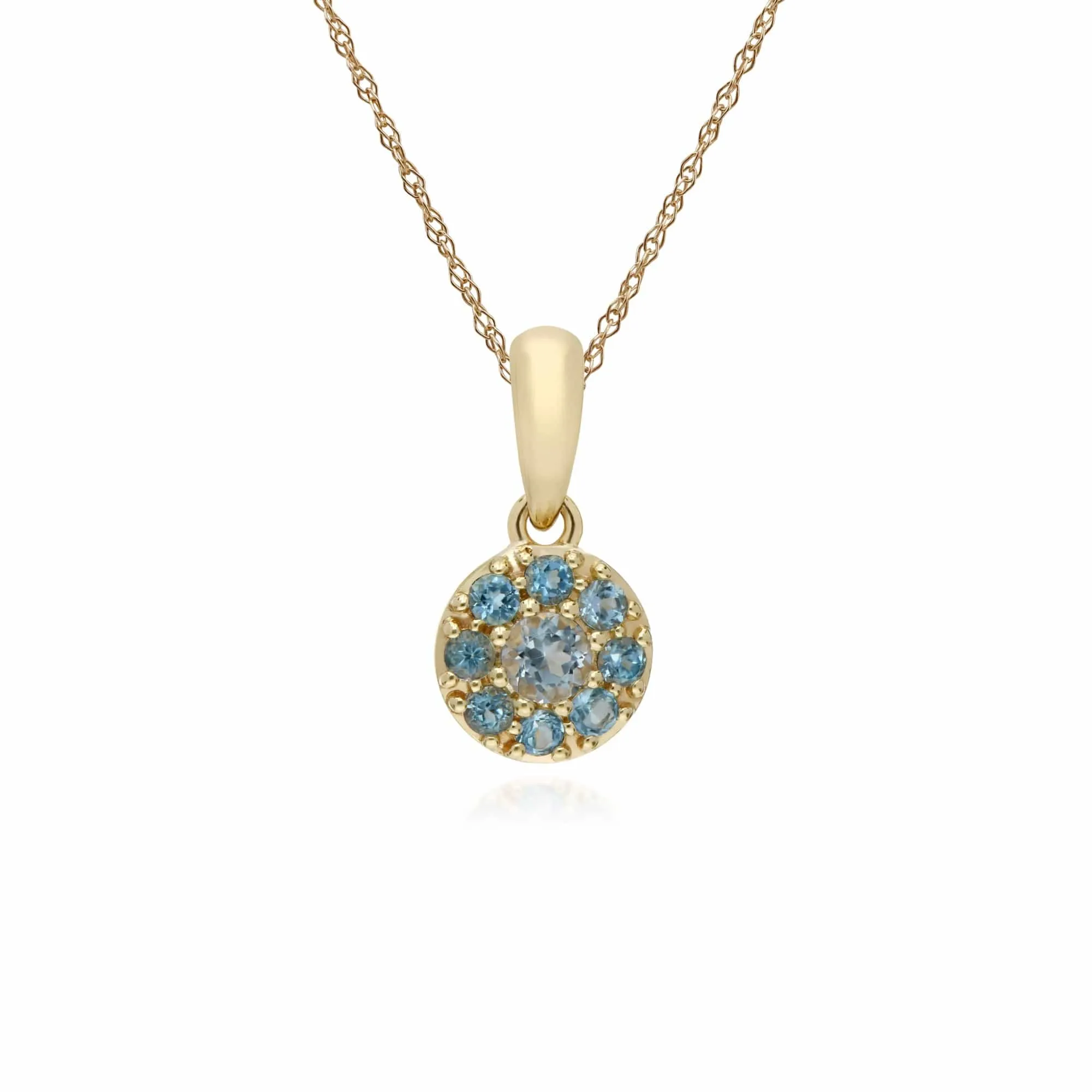 Gemondo 9ct Yellow Gold Blue Topaz Round Cluster Pendant on 45cm Chain sold by Gemondo Jewellery