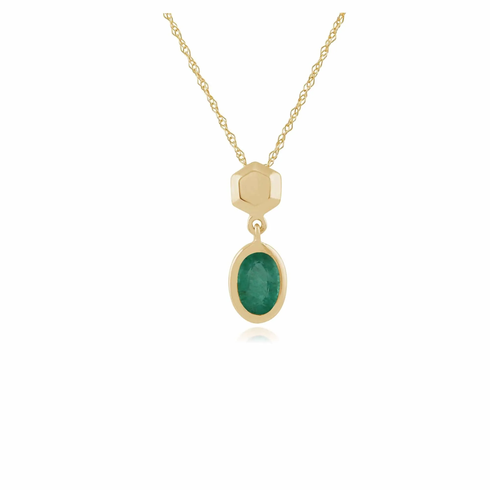Classic Oval Emerald Bezel Set Drop Pendant in 9ct Yellow Gold sold by Gemondo Jewellery