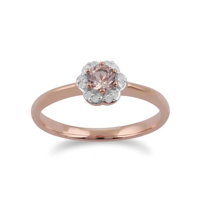 Classic Round Morganite & Diamond Floral Ring in 9ct Rose Gold sold by Gemondo Jewellery