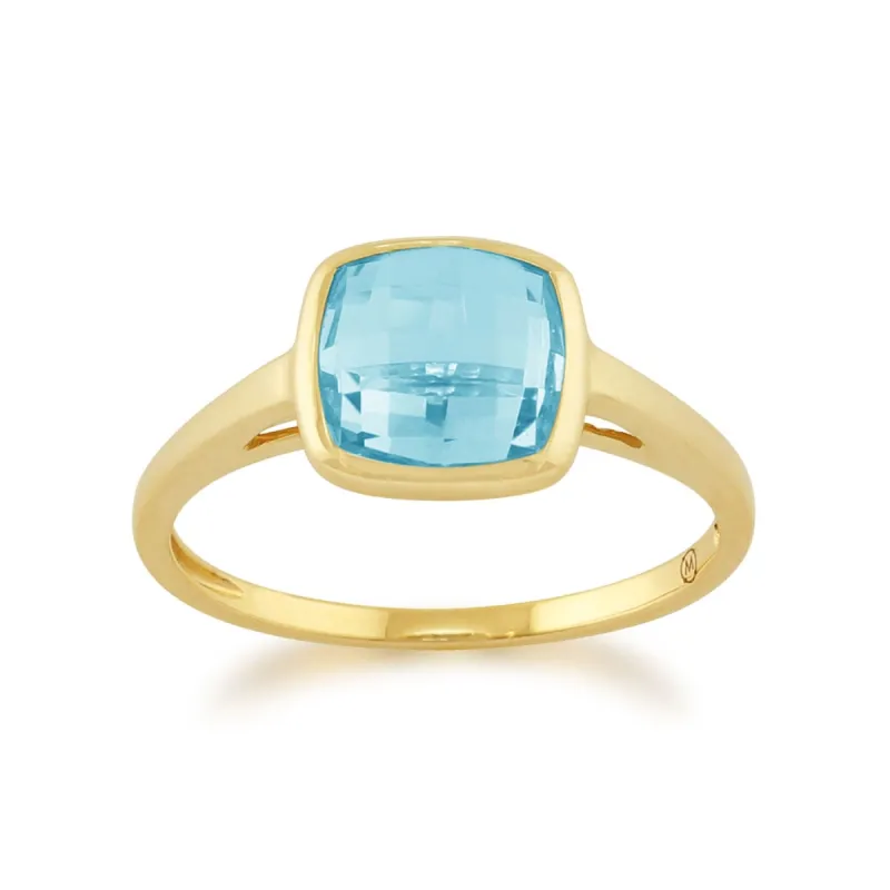Square Blue Checkerboard Topaz 9ct Yellow Gold Square Ring sold by Gemondo Jewellery