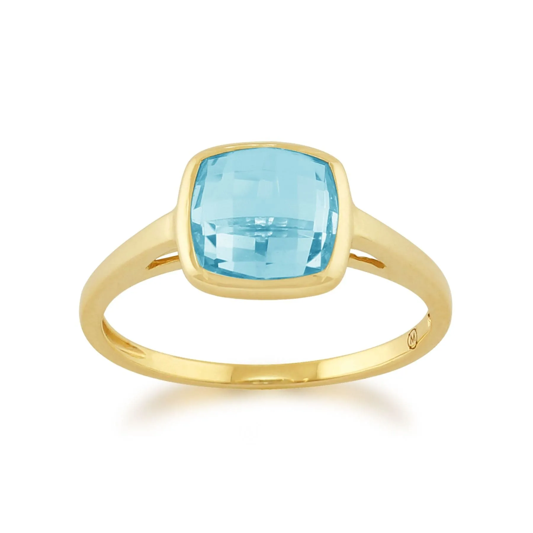 Square Blue Checkerboard Topaz 9ct Yellow Gold Square Ring sold by Gemondo Jewellery