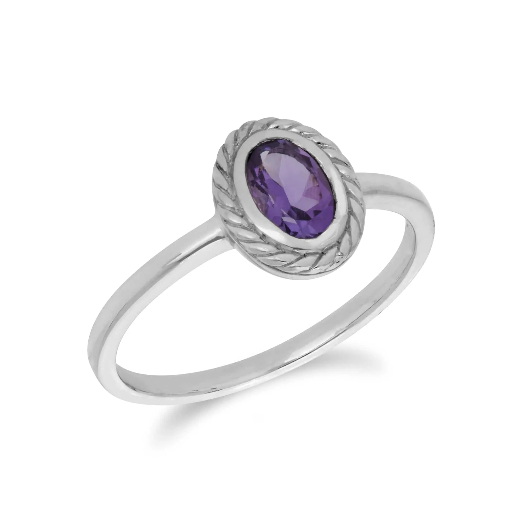 Classic Oval Amethyst Rope Design Ring in 925 Sterling Silver sold by Gemondo Jewellery product image thumbnail 2