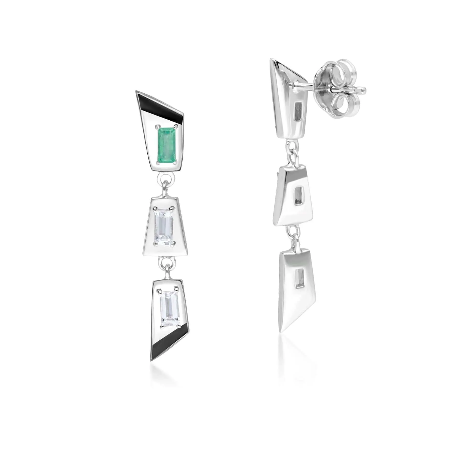 Grand Deco Emerald & White Topaz Retro Drop Earrings In Sterling Silver sold by Gemondo Jewellery product image thumbnail 4