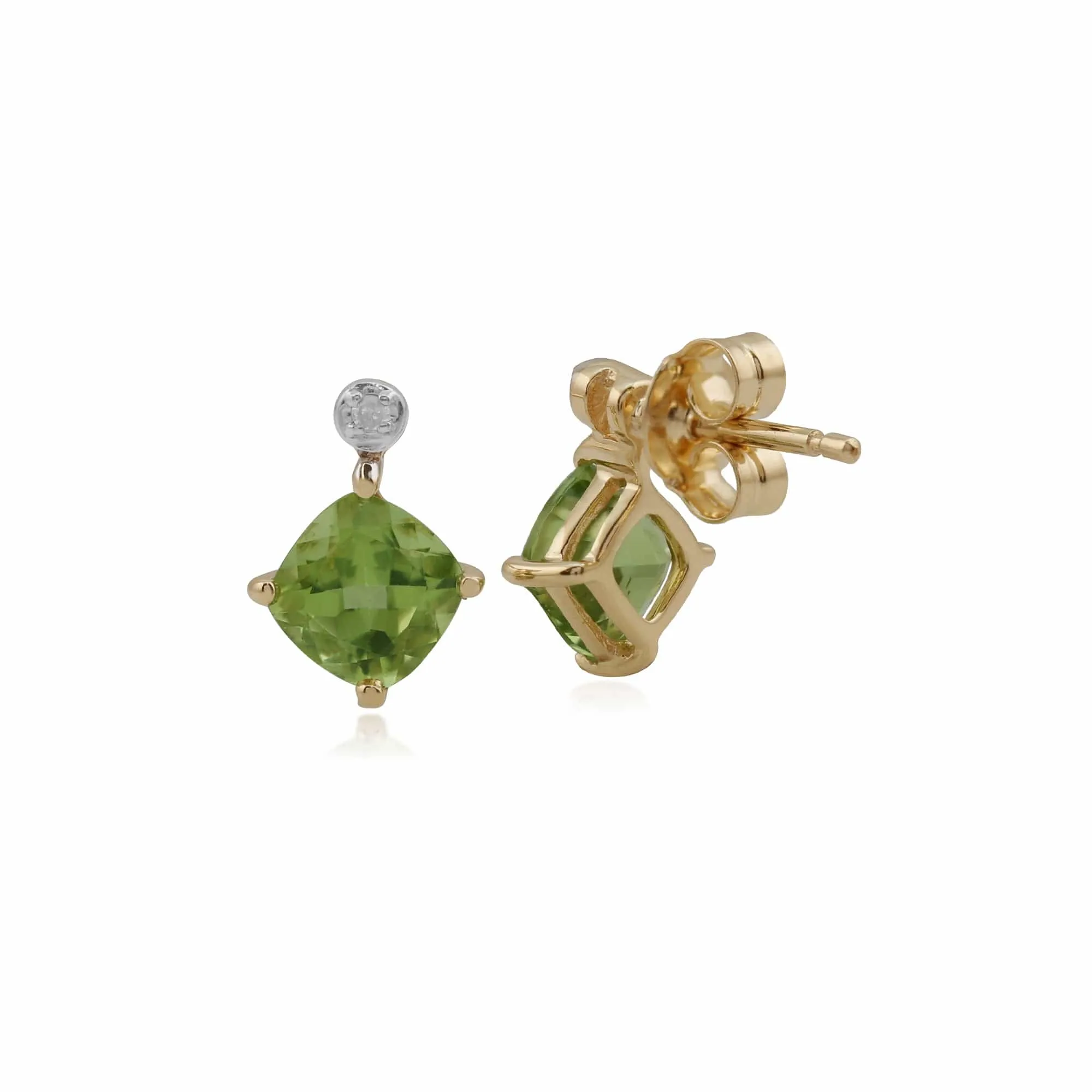 Classic Square Peridot & Diamond Stud Earrings in 9ct Yellow Gold sold by Gemondo Jewellery product image thumbnail 2