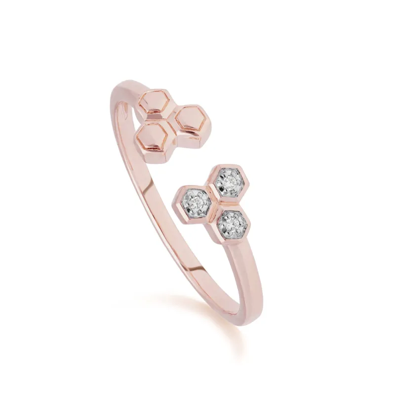 Diamond Open Hexagon Trilogy Ring in 9ct Rose Gold sold by Gemondo Jewellery