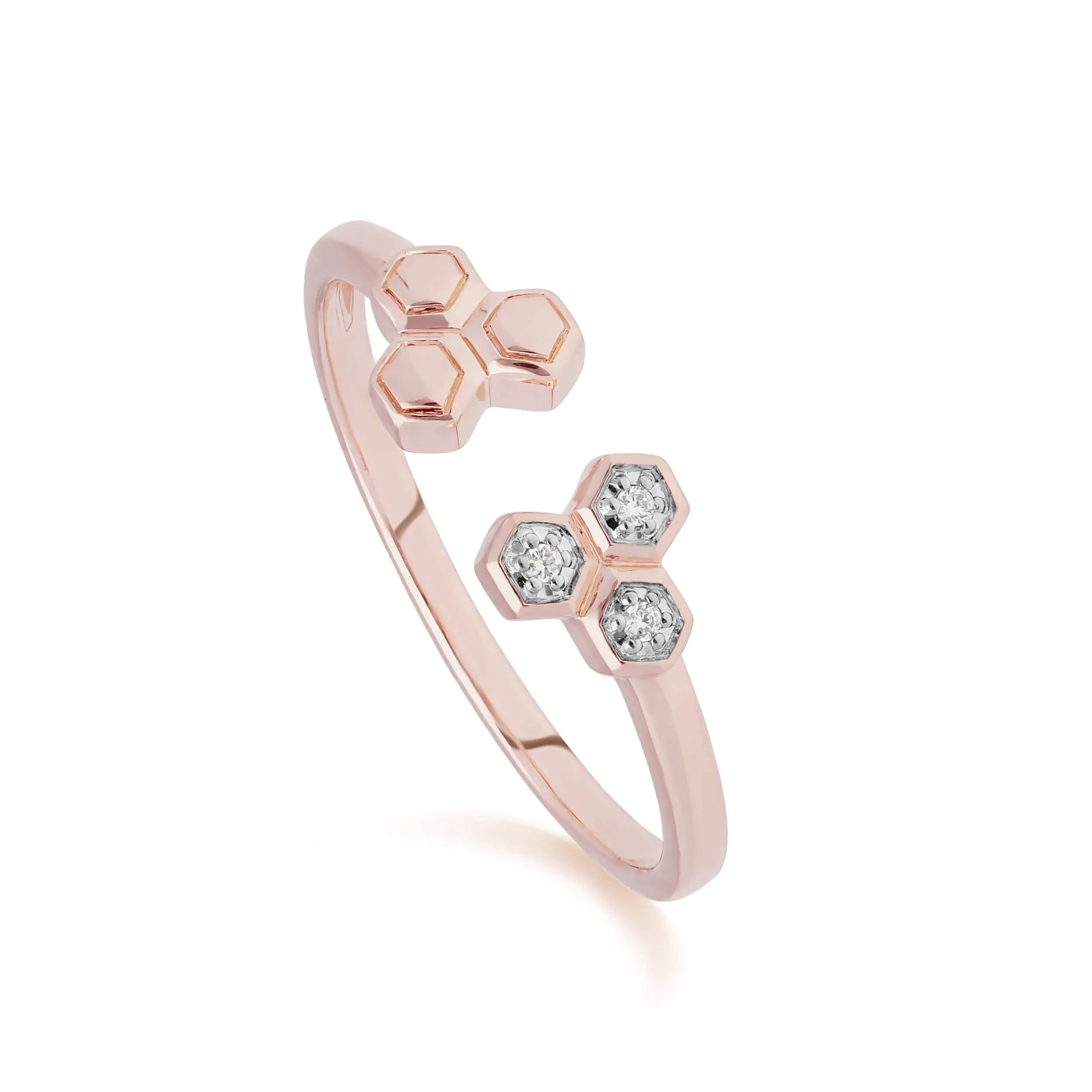 Diamond Open Hexagon Trilogy Ring in 9ct Rose Gold sold by Gemondo Jewellery
